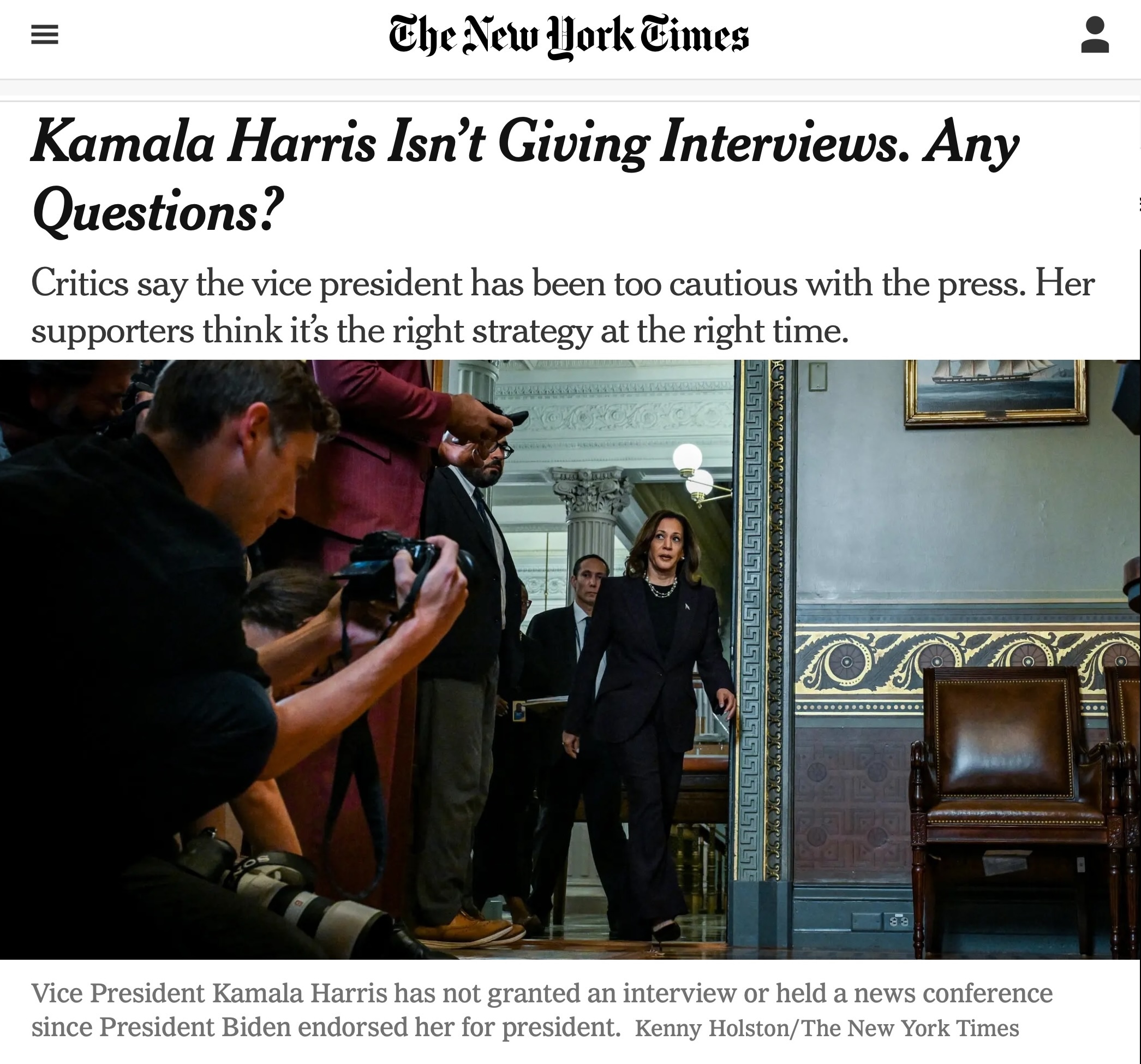 an NYT story about Harris not giving interviews