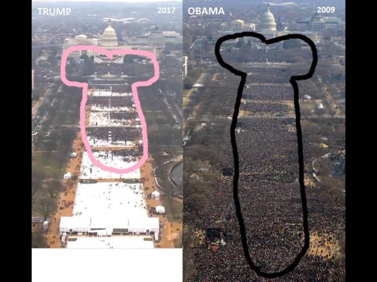 a visual comparison indicates that Obama's is much larger